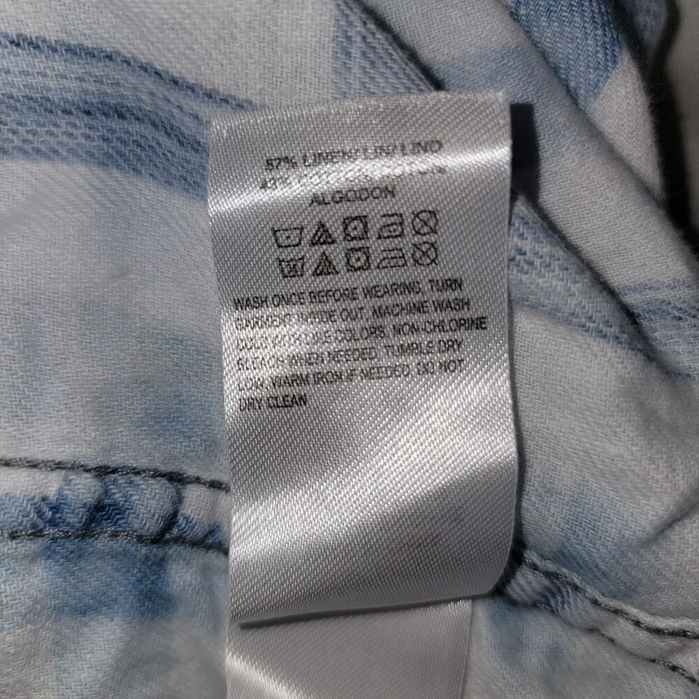 Lucky Brand Indigo linen plaid western long sleeve shirt Mens S - Picture 5 of 7